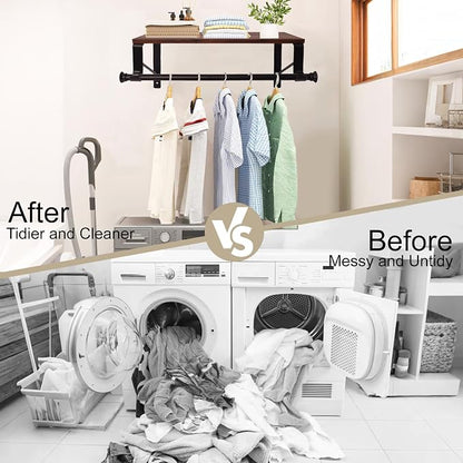 Wall Mounted Shelf with Hanging Rod, Laundry Room Shelves, Space Saving - Image 5