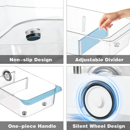 MANO 2 Pack Divided Rolling Refrigerator Tray Clear Roll Out Fridge Caddy - Image 3