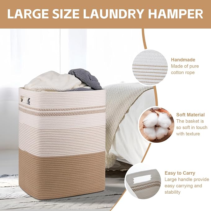 Laundry Hamper, Large Woven Rope Tall Laundry Basket - Image 4
