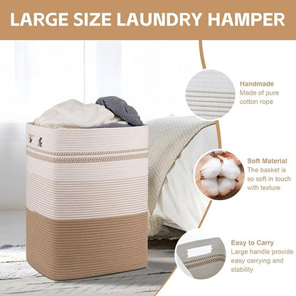 Laundry Hamper, Large Woven Rope Tall Laundry Basket - Image 4