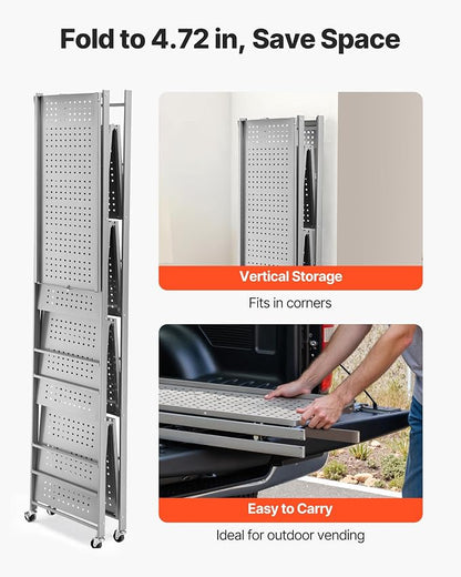 VEVOR 5-Tier Foldable Storage Shelf, 32W x 14D x 72H Inch Folding Metal Rack - Image 7