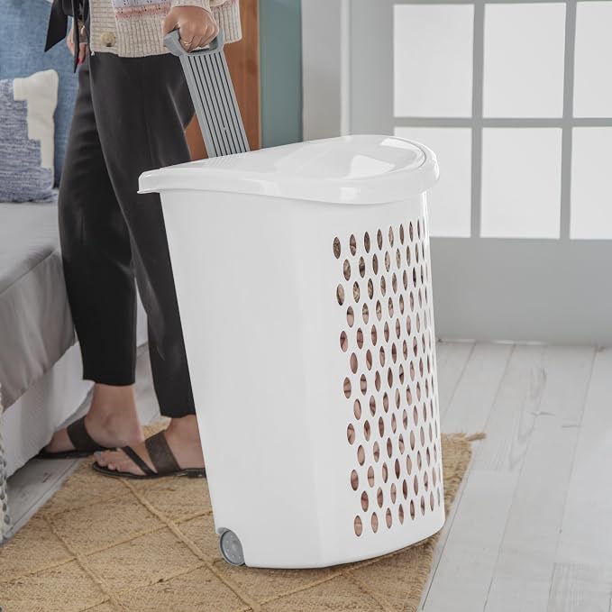 Portable Wheeled Plastic Laundry Basket, Space Saving Clothing Storage Bin - Image 4