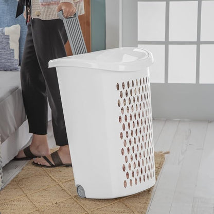 Portable Wheeled Plastic Laundry Basket, Space Saving Clothing Storage Bin - Image 4