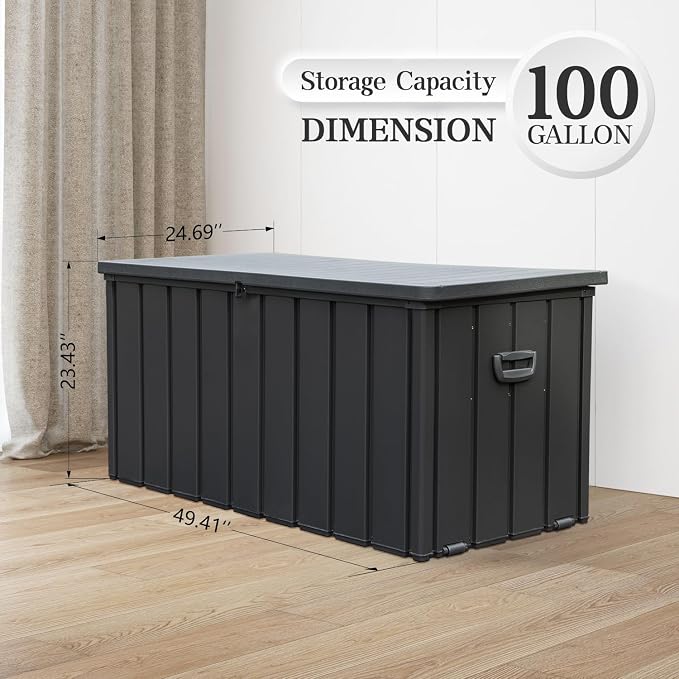 Domi 100 Gallon Deck Box, Metal Outdoor Storage Box - Image 2