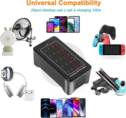Multi USB Charger, USB C Charging Block Station, 100W 20 Port Multiple USB C - Image 2