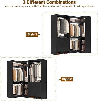 Aheaplus Closet System with 3 Drawers, 2 Hanging Rods & Corner Tower, Corner - Image 4