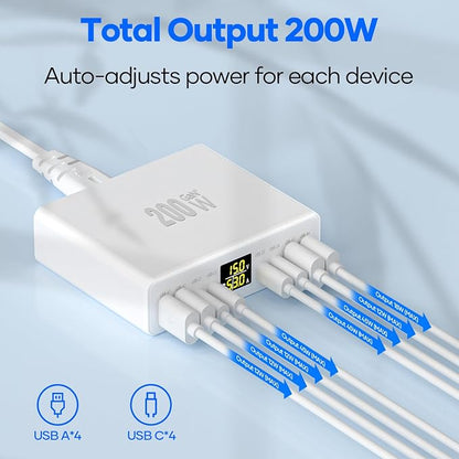 200W USB C Charger 8-Port with LED Display, USB Charging Station GaN Multiport - Image 6
