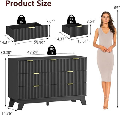 Fluted Dresser for Bedroom, 7 Drawer Dresser for Closet, Storage Cabinet and - Image 2