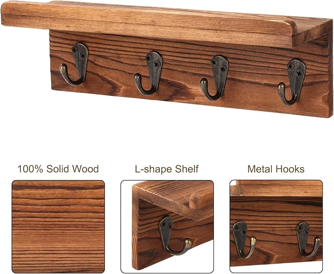 HRONRAD Rustic Key Holder for Wall, Farmhouse Wall Shelf - Image 3
