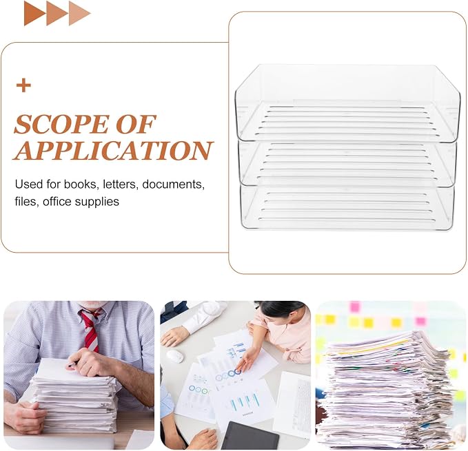 Stackable Paper Tray Organizer for Desk Wide Letter File Holder Transparent - Image 3