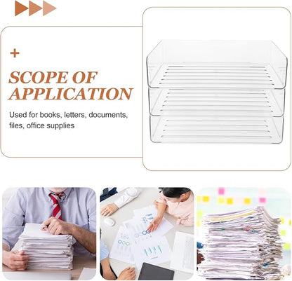 Stackable Paper Tray Organizer for Desk Wide Letter File Holder Transparent - Image 3