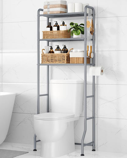 Kitsure Over Toilet Storage Rack, 63.2" H Space-Saving, Holder & Hooks | by Kitsure