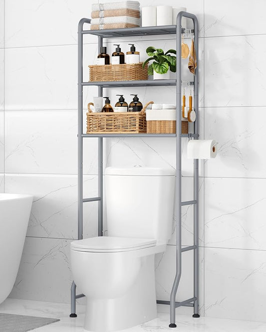 Kitsure Over Toilet Storage Rack, 63.2" H Space-Saving, Holder & Hooks | by Kitsure