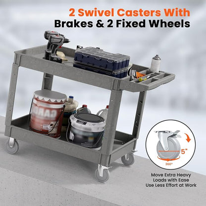 2 Tier Plastic Rolling Utility Cart on Wheels, Heavy Duty Tool Cart - Image 6