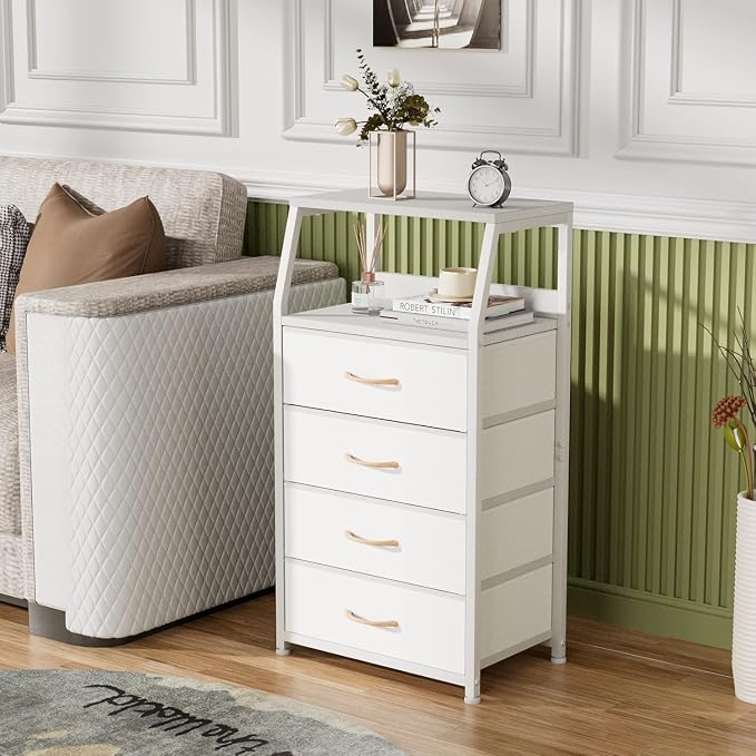 Furnulem Tall Nightstand with 4 Fabric Drawers, Small Dresser - Image 2