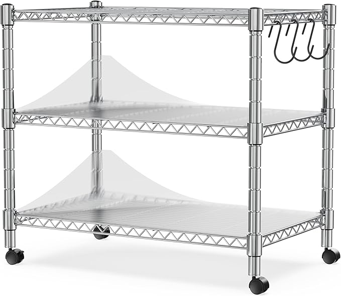 Heavy Duty 3-Shelf Shelving Unit, 24.02" W x 13.78" D x 21.97" H Chrome Steel by SimpleDeluxe