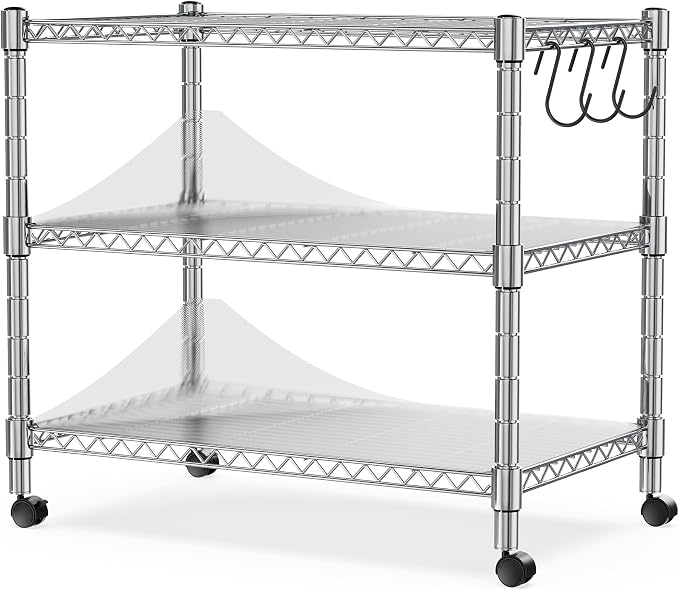 Heavy Duty 3-Shelf Shelving Unit, 24.02" W x 13.78" D x 21.97" H Chrome Steel by HealSmart