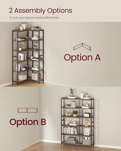 VASAGLE 6 Tier Bookshelf with Metal Frame, Convertible Industrial Corner Shelf - Image 4