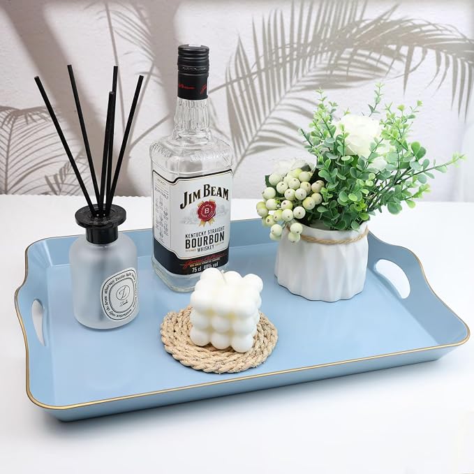 Spsyrine Light Blue Decorative Tray, Elegant Plastic Serving Tray - Image 2