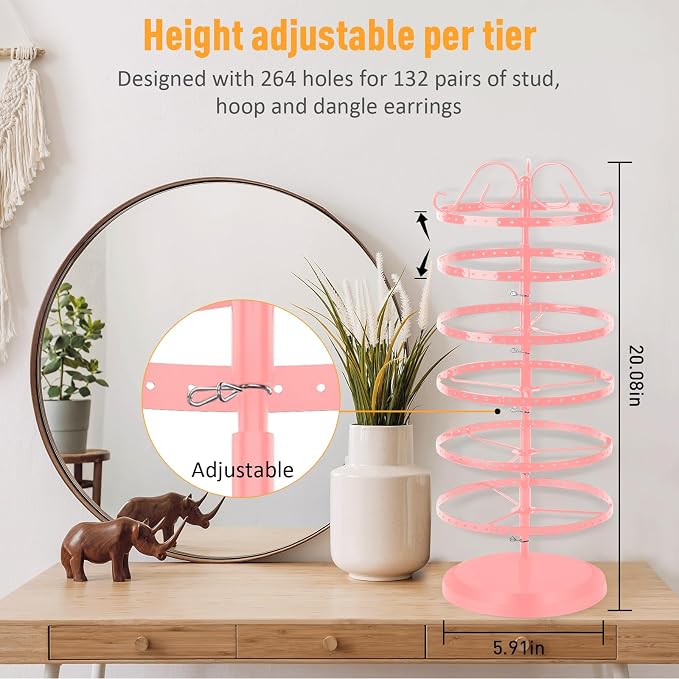 17Dec 6 Tier Rotating Jewelry Organizer Stand, 230 Holes Earring Holder - Image 2