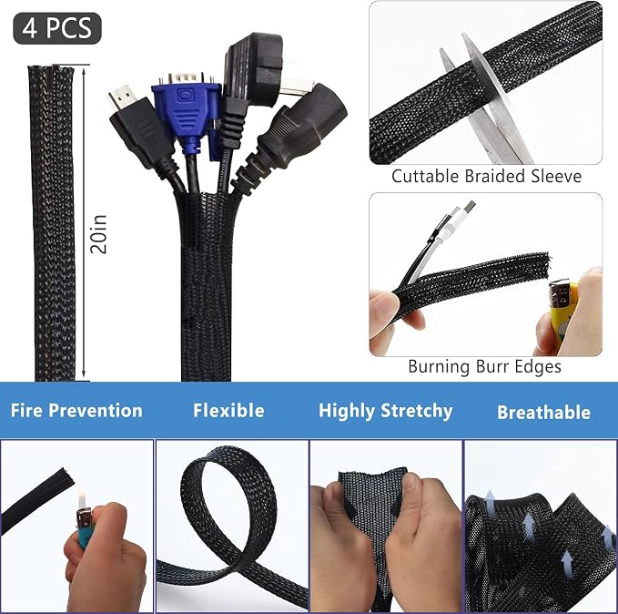 ELII 302PCS Cable Management Kit 4 Cable Sleeve, 45Cable Clips, 11Cable Holders - Image 3