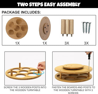KOKO G Premium Bamboo Rotating Water Bottle Organizer – 360° Wooden Cup Holder - Image 2