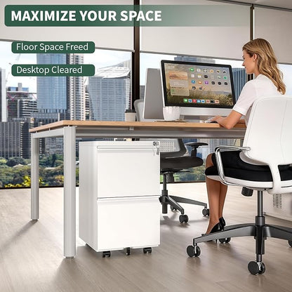 2 Drawer File Cabinet with Lock, Under Desk Rolling Small Filing Cabinet - Image 4