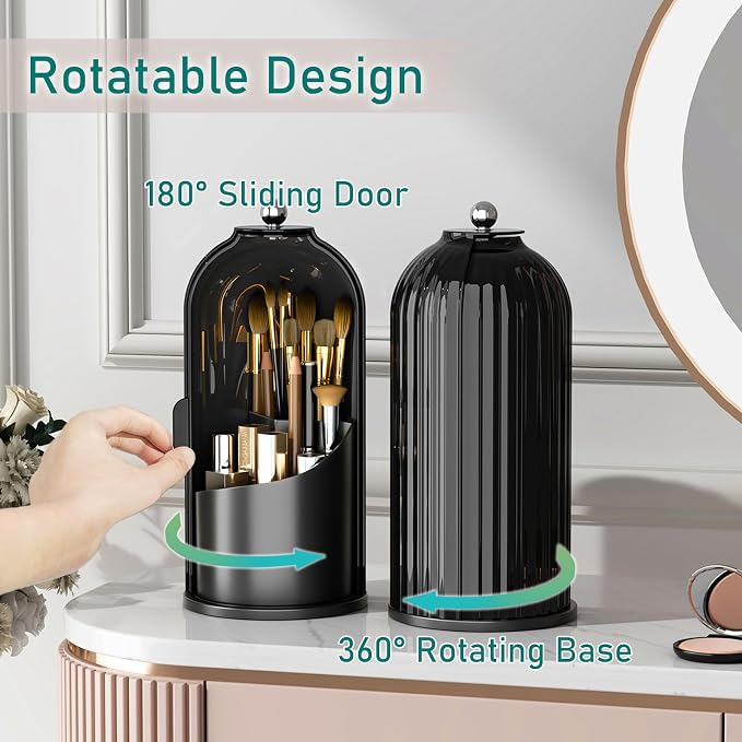 GAXmi Makeup Brush Holder with Lid Cosmetic Tools Organizer 360 Rotating - Image 2