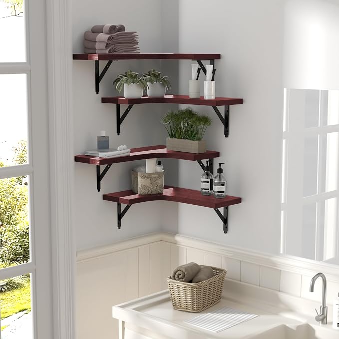 ROMGUAR CRAFT Corner Floating Shelves Wall Mounted Set of 4, Rustic Wood - Image 6