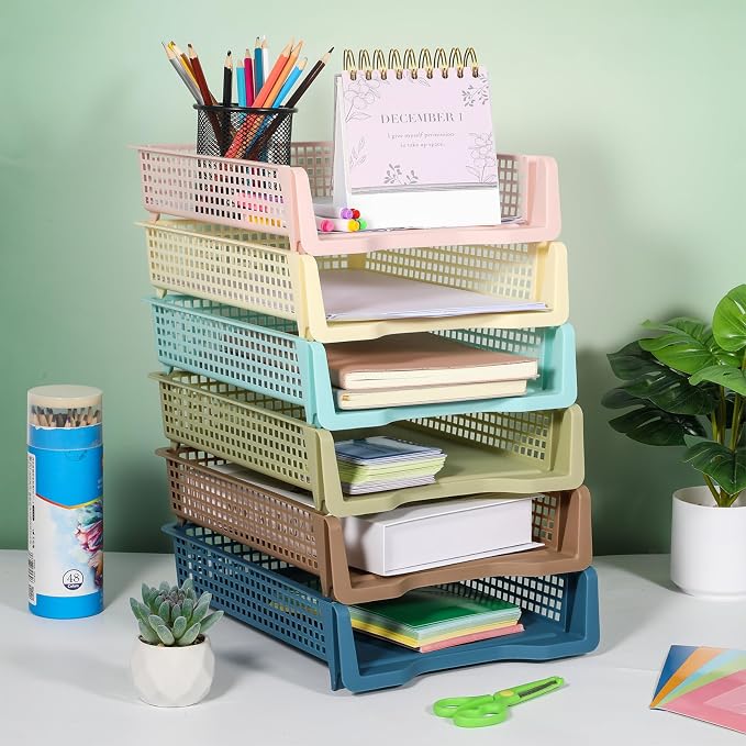Set of 6 Boho Turn in Trays for Teachers Stackable Classroom Paper Letter Trays - Image 4