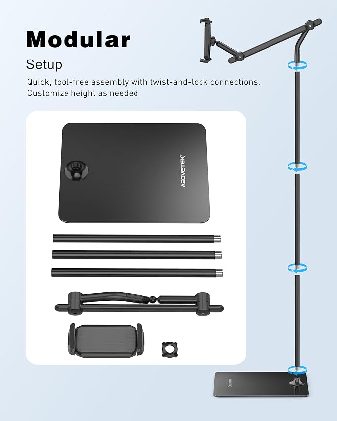 AboveTEK Tablet Floor Stand, Stylish Adjustable Height iPad Floor Stand - Image 6