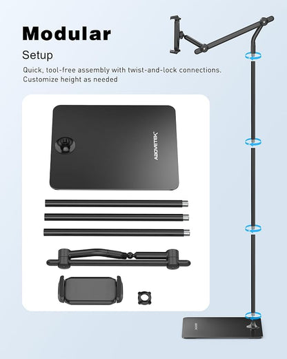 AboveTEK Tablet Floor Stand, Stylish Adjustable Height iPad Floor Stand - Image 6