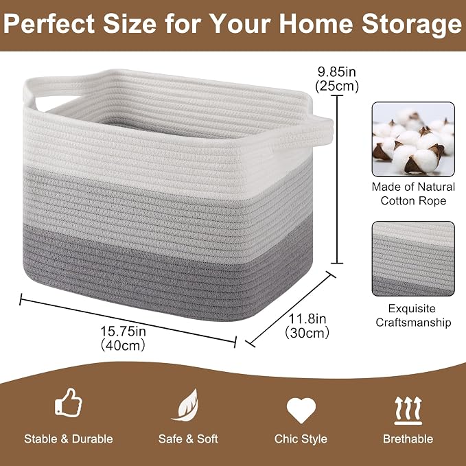 Storage Basket for Organizing, Woven Baskets for Storage, Rectangle Decorative - Image 2