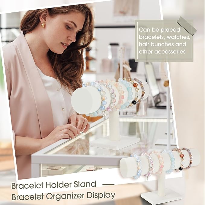 Wenqik 4 Pcs Bracelet Holder Stand Beige Velvet Bracelet Jewelry Display Holder - Image 5