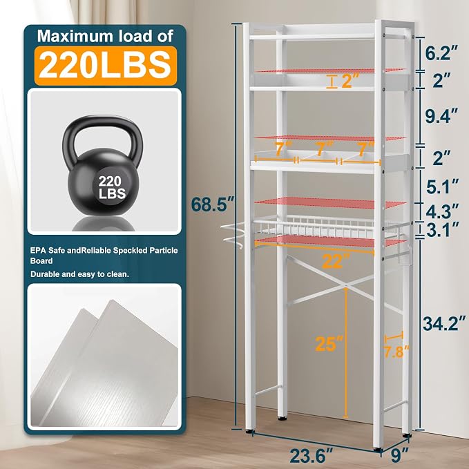 Over The Toilet Storage Cabinet, 4 Tier Bathroom Organizer and Storage - Image 2