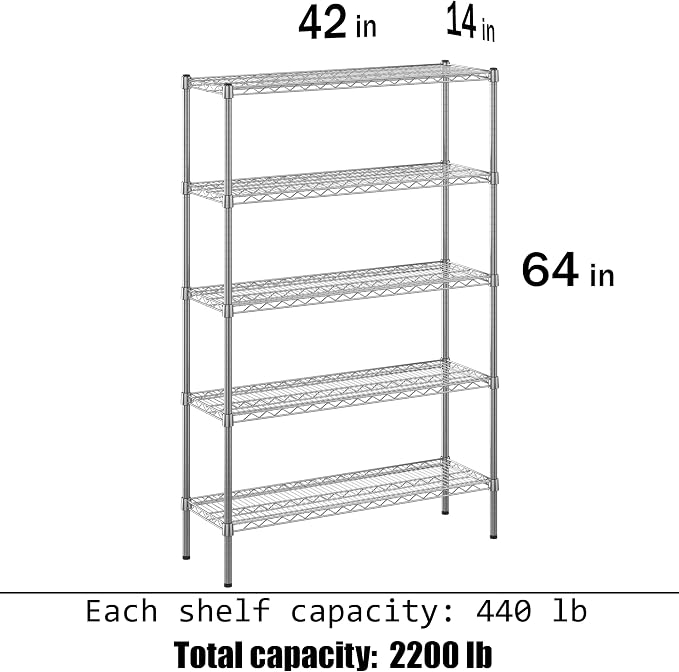 14" Deep x 42" Wide x 64" Height Wire Shelving Kit | 5-Tier | NSF Commercial - Image 3