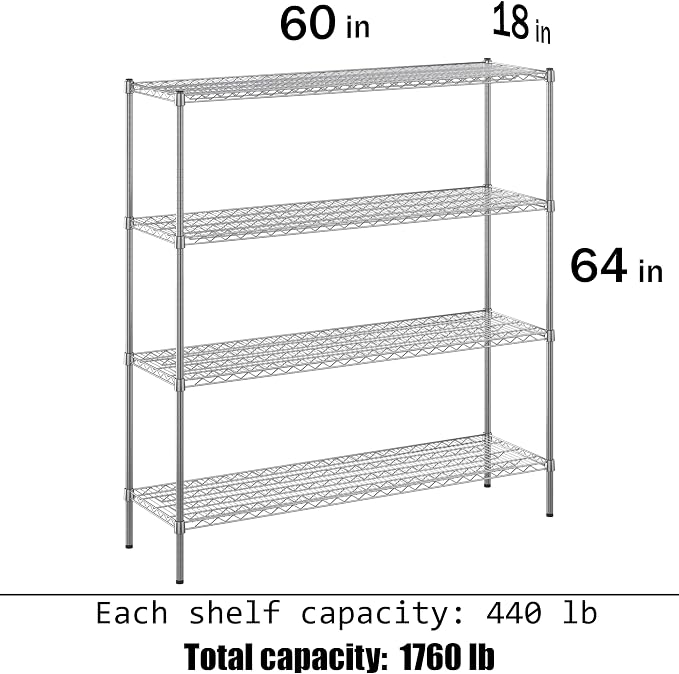 18" Deep x 60" Wide x 64" Height Wire Shelving Kit | 4-Tier | NSF Commercial - Image 3