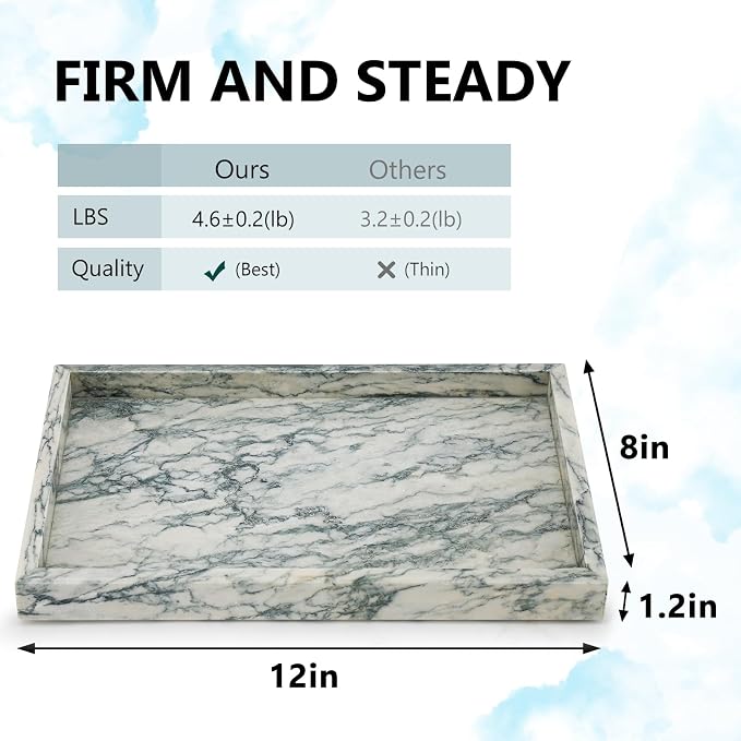 Real Natural Marble Tray for Bathroom, Kitchen and Desktop, Rectangle Genuine - Image 2