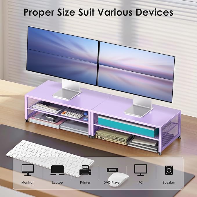 Desk Organizers and Accessories, 2-Tier Metal Computer Monitor Stand Riser - Image 4