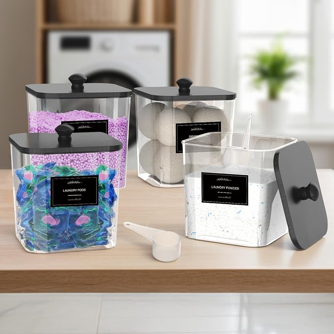 4 Pack Clear Laundry Pods Container, Plastic Square Laundry Room Organization - Image 5