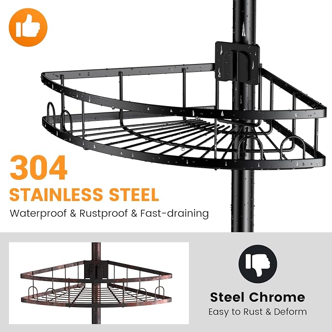 Tension Pole Shower Caddy Corner: Adjustable 4-Tier Bathroom Organizer Shelves - Image 3