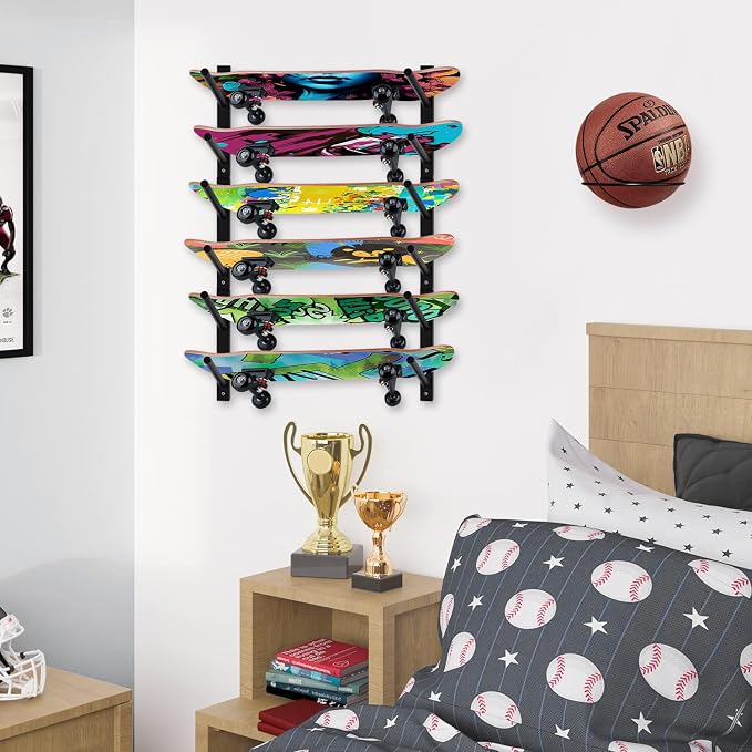 BiJun Skateboard Wall Mount, Snowboard Wall Mount Display, Horizontal Ski Wall - Image 5