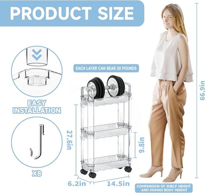 3 Tier Rolling Cart with Wheels, Slim Storage Cart, Three Tier Thin Shelf and - Image 2