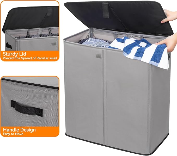 WOWLIVE Laundry Hamper with Lid, 160L Large Laundry Basket 3 Section with - Image 7