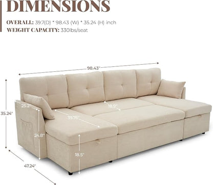 Huatean Home Oversized Sleeper Sofa Couch, 100 inch 2 in 1 Pullout Couch Bed - Image 3