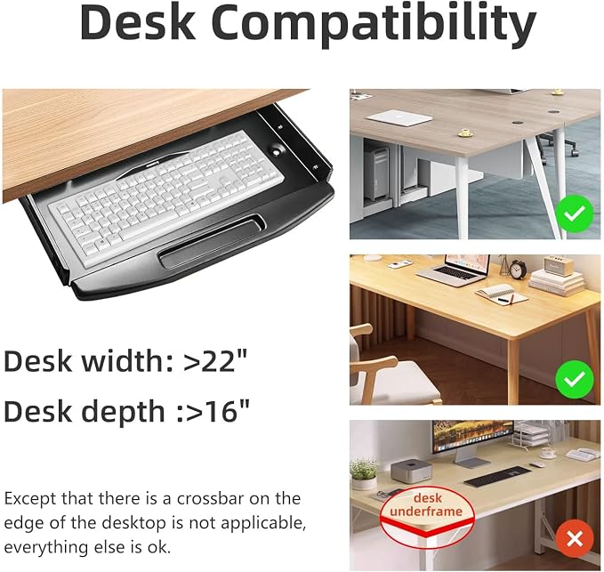 Solid Steel Under Desk Keyboard Tray Slide Out - Image 6