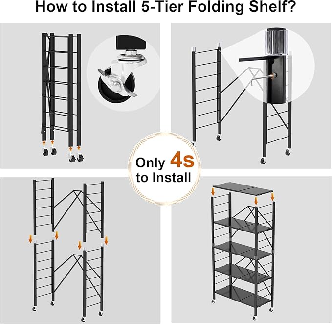 5 Tier Foldable Storage Shelves, Expandable Folding Shelving Units - Image 5
