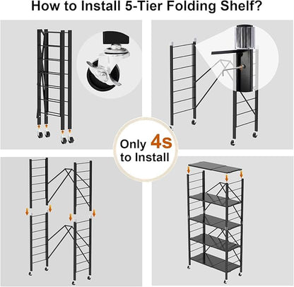 5 Tier Foldable Storage Shelves, Expandable Folding Shelving Units - Image 5