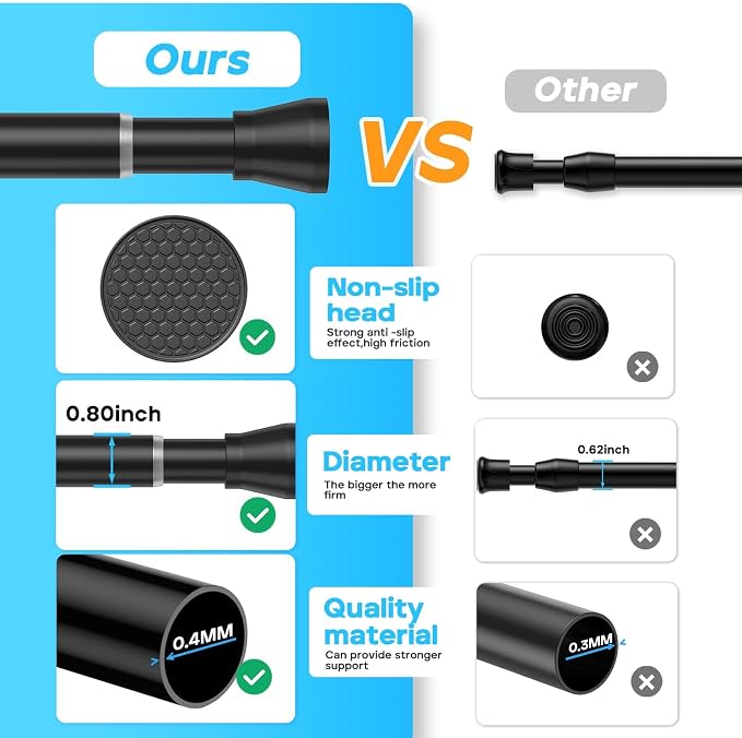 Small Tension Rod Black Spring Curtain Rod No Drilling Spring Tension Rods - Image 4