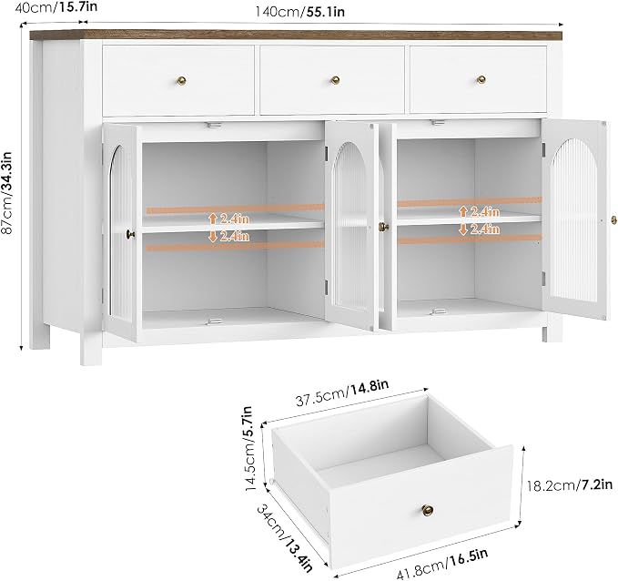 FINETONES Buffet Cabinet with Storage, 55.1" Large Sideboard Buffet Cabinet - Image 3